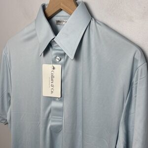 Collars & Co Men's Medium Semi-Spread Collar Polo Shirt Light Blue $88 NEW